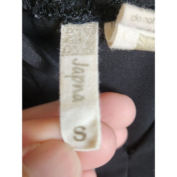 Japna Top Small Womens Black Chiffon Sheer See‎ Through Crochet V Neck Blouse - Picture 2 of 8